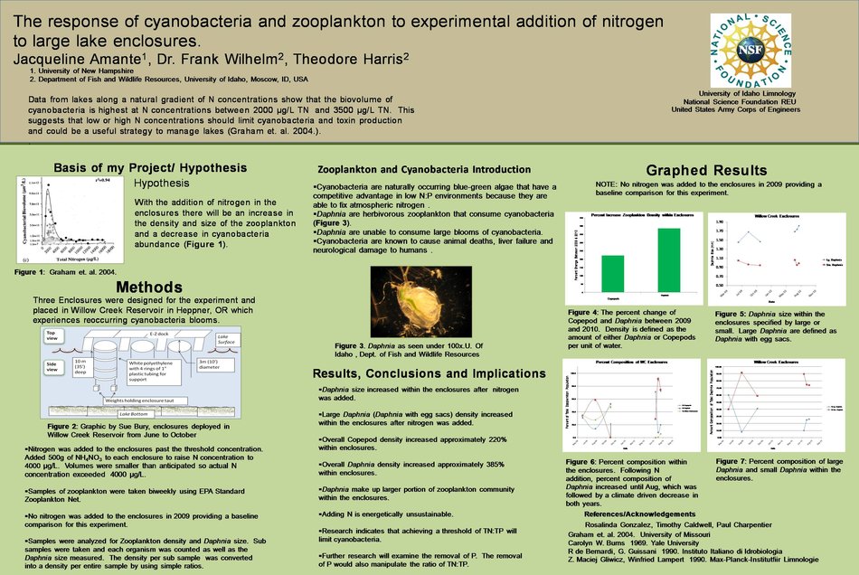 The Response Of Cyanobacteria And Zooplankton To Experimental Addition Of Nitrogen To Large Lake Enclosures.  by jmz97